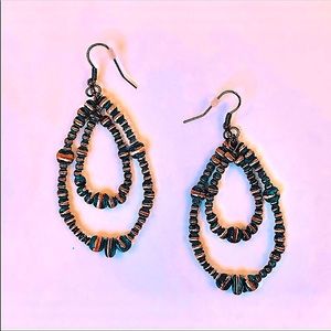COPPER NAVAJO PEARL EARRINGS HOOPS COPPER VERDIGRIS DOUBLE HOOPS LONG EARRINGS